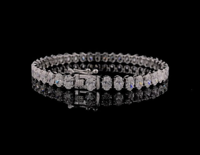 Luxurious White Gold Moissanite Bracelet - Elegant Oval Tennis Style, Perfect Women's Anniversary Gift Jewelry, Gifts for Women - Image 3