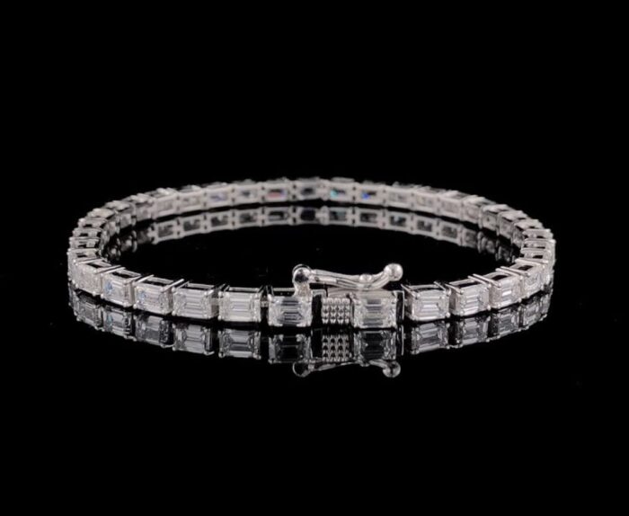Emerald Cut Moissanite Diamond Tennis Bracelet in White Gold - Luxury Gift for Her, Anniversary Jewelry - Image 4