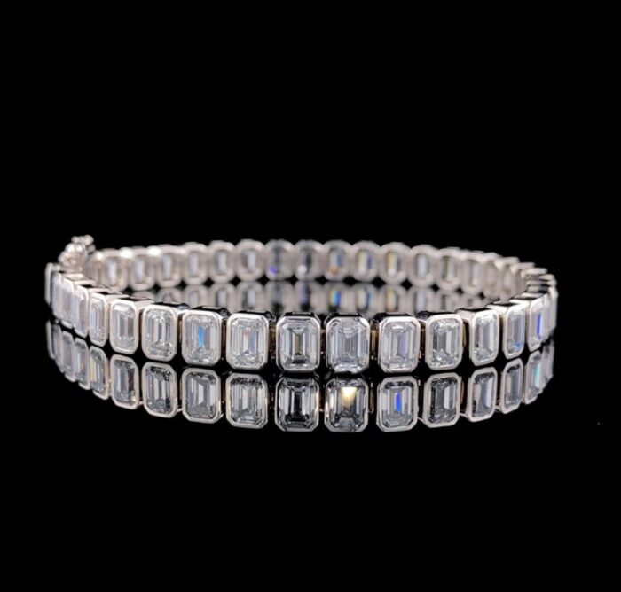 14k White Gold Bezel Set Emerald Moissanite Bracelet - Luxurious Tennis Style Women's Jewelry, Perfect Anniversary Gift - Image 2
