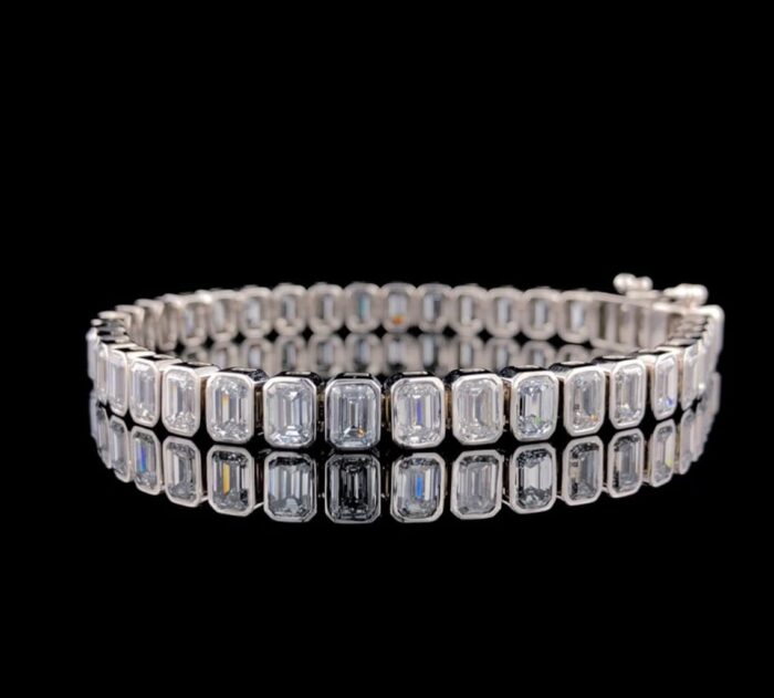 14k White Gold Bezel Set Emerald Moissanite Bracelet - Luxurious Tennis Style Women's Jewelry, Perfect Anniversary Gift - Image 4
