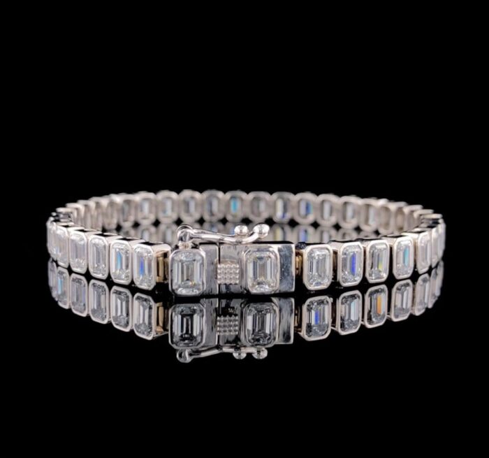 14k White Gold Bezel Set Emerald Moissanite Bracelet - Luxurious Tennis Style Women's Jewelry, Perfect Anniversary Gift - Image 5