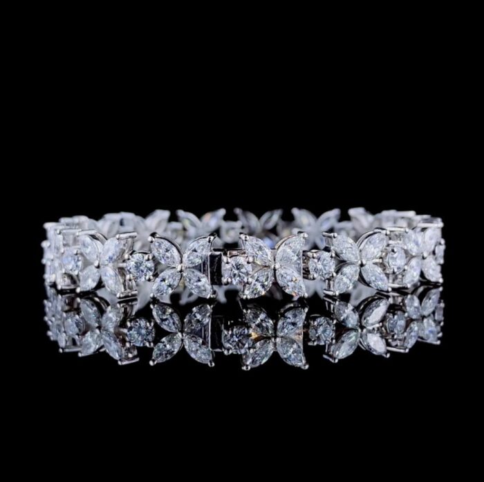 Nature-Inspired Moissanite Diamond Floral Bracelet - Marquise & Round Cut, Anniversary Gift for Women - Image 2