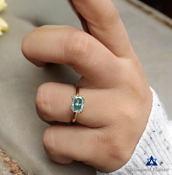 1.62 Carat Green Radiant Moissanite East-West Solitaire Ring | Double Claw Prong Setting | Engagement Wedding Bridal Jewelry - Image 8