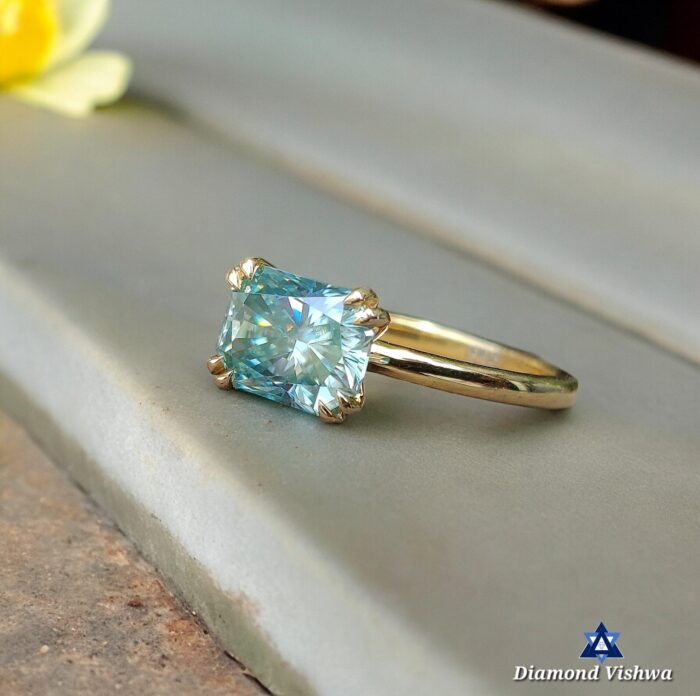 1.62 Carat Green Radiant Moissanite East-West Solitaire Ring | Double Claw Prong Setting | Engagement Wedding Bridal Jewelry - Image 7