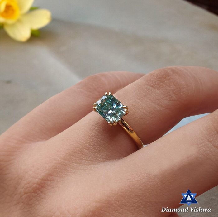 1.62 Carat Green Radiant Moissanite East-West Solitaire Ring | Double Claw Prong Setting | Engagement Wedding Bridal Jewelry - Image 5