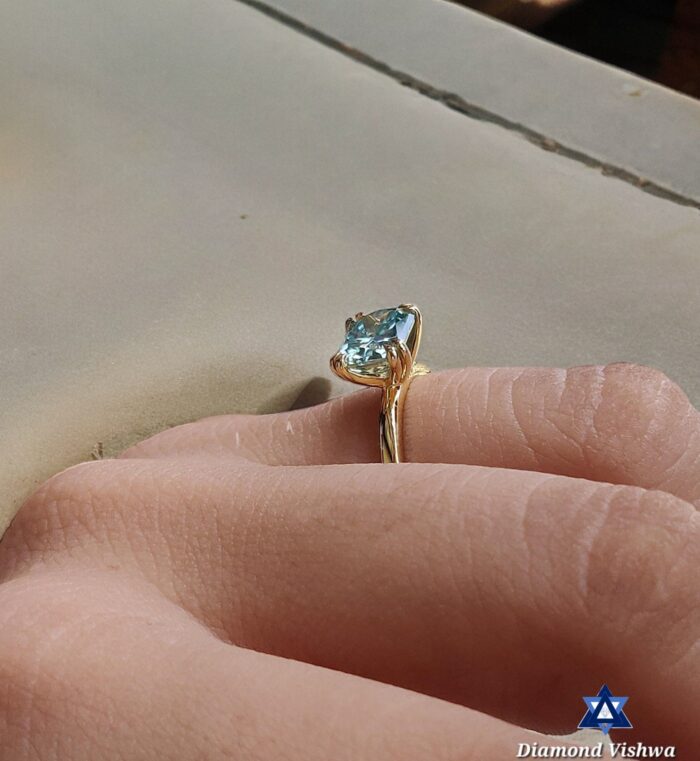 1.62 Carat Green Radiant Moissanite East-West Solitaire Ring | Double Claw Prong Setting | Engagement Wedding Bridal Jewelry - Image 3