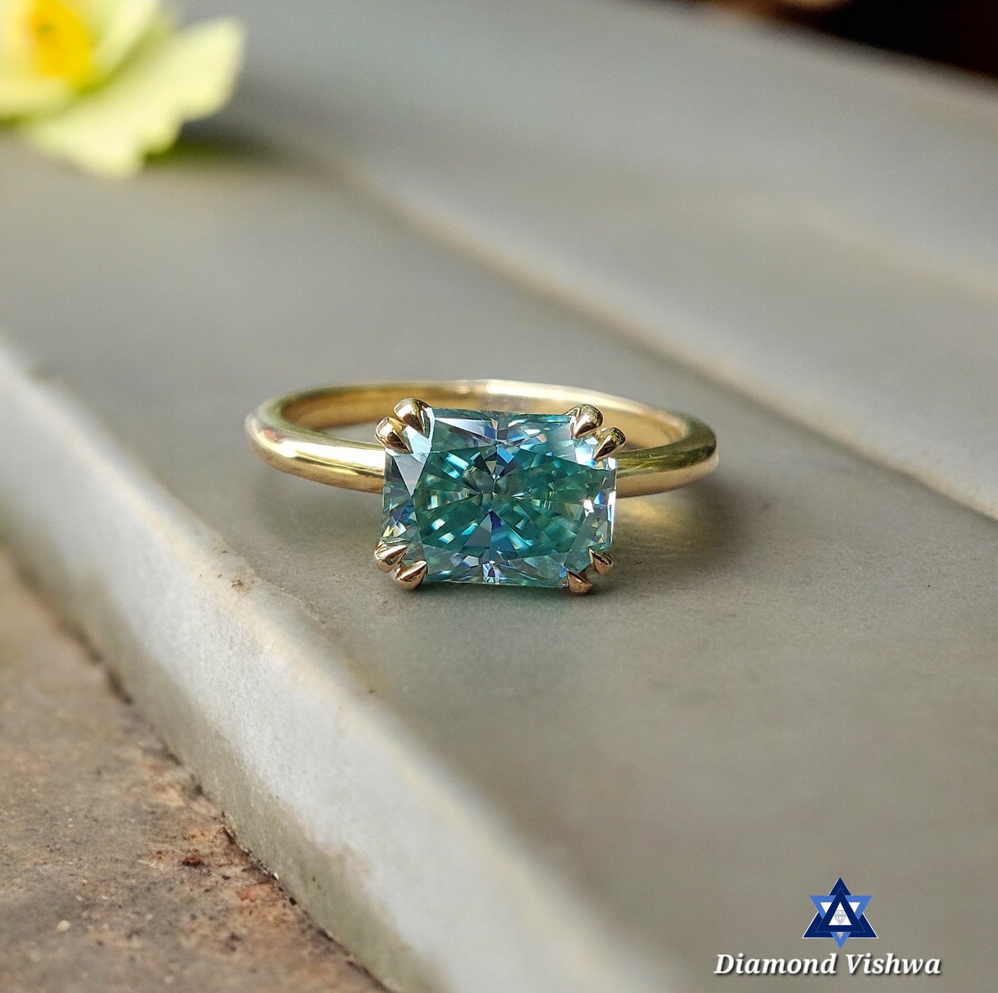il_fullxfull.1954563955_oym4-Photoroom 1.62 Carat Green Radiant Moissanite East-West Solitaire Ring | Double Claw Prong Setting | Engagement Wedding Bridal Jewelry - Image 1
