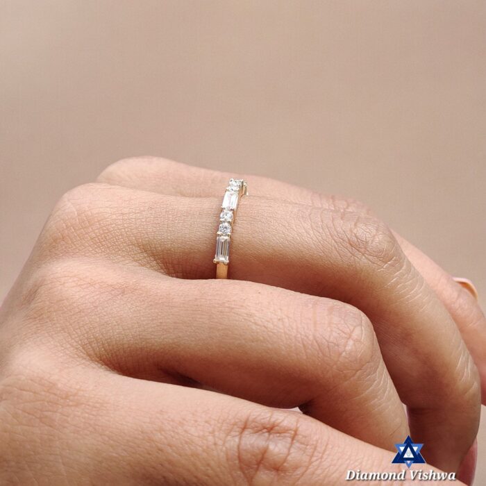 0.64 TCW Baguette & Round Moissanite Half Eternity Wedding Band in Yellow Gold - Image 4