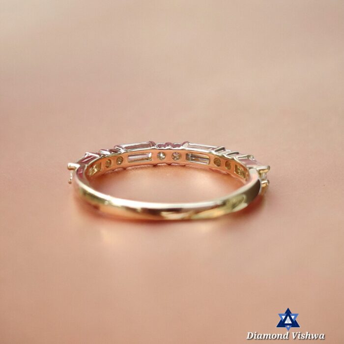 0.64 TCW Baguette & Round Moissanite Half Eternity Wedding Band in Yellow Gold - Image 5