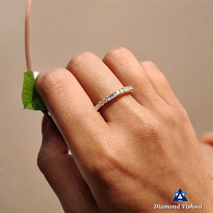 0.64 TCW Baguette & Round Moissanite Half Eternity Wedding Band in Yellow Gold - Image 6