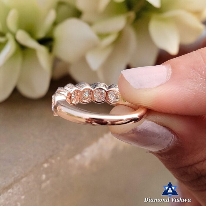 1.5 CT Round Lab Grown Diamond Bezel Ring - 14K Rose Gold Wedding Band - Image 8