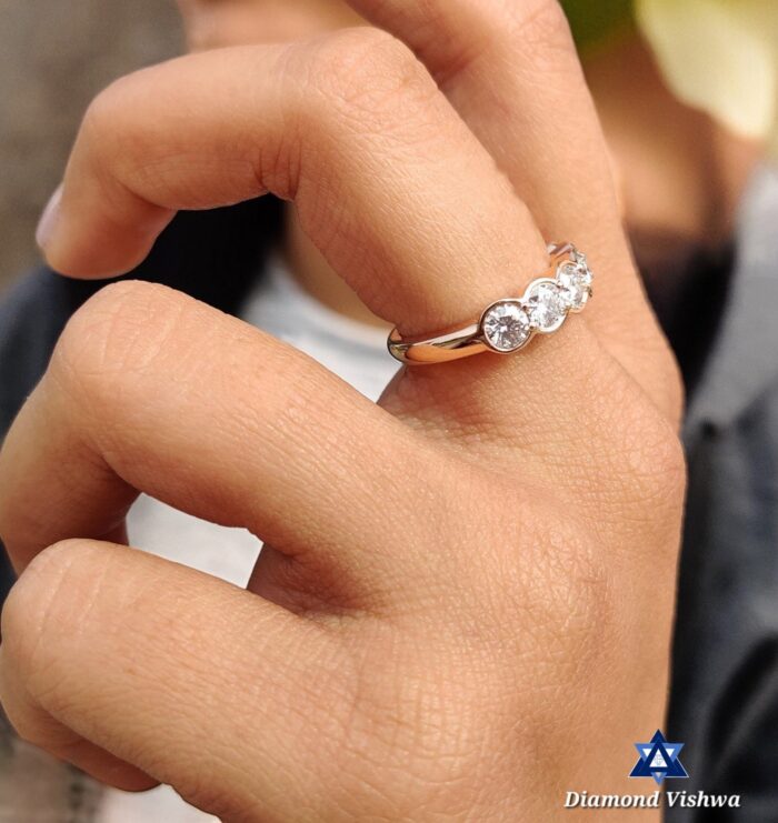 1.5 CT Round Lab Grown Diamond Bezel Ring - 14K Rose Gold Wedding Band - Image 4