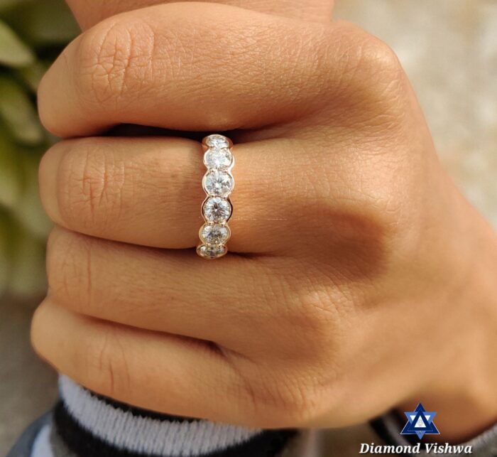 1.5 CT Round Lab Grown Diamond Bezel Ring - 14K Rose Gold Wedding Band - Image 3