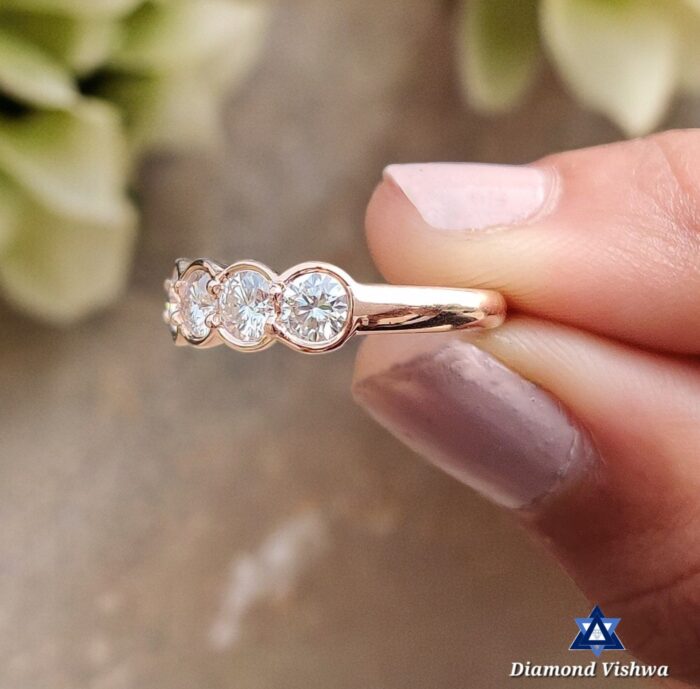 1.5 CT Round Lab Grown Diamond Bezel Ring - 14K Rose Gold Wedding Band - Image 2