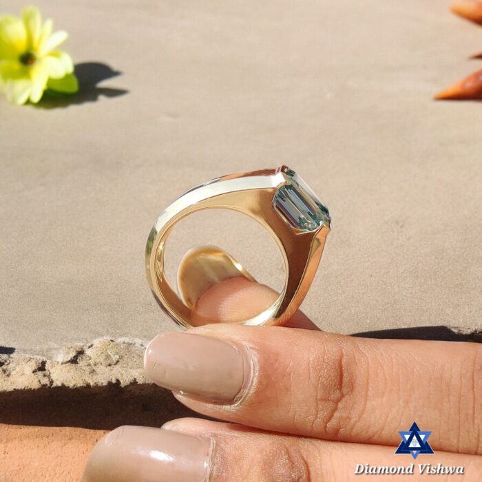 4.11 CT Emerald Blue Moissanite Half Bezel Men's Ring, Engagement Anniversary Gift - Image 6