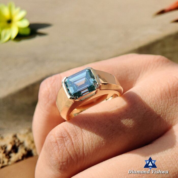 4.11 CT Emerald Blue Moissanite Half Bezel Men's Ring, Engagement Anniversary Gift - Image 5