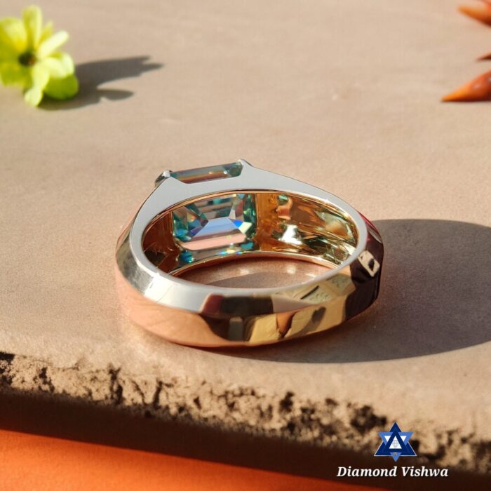 4.11 CT Emerald Blue Moissanite Half Bezel Men's Ring, Engagement Anniversary Gift - Image 4