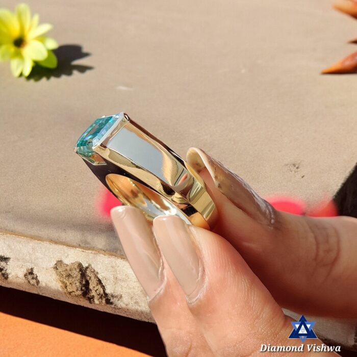 4.11 CT Emerald Blue Moissanite Half Bezel Men's Ring, Engagement Anniversary Gift - Image 3