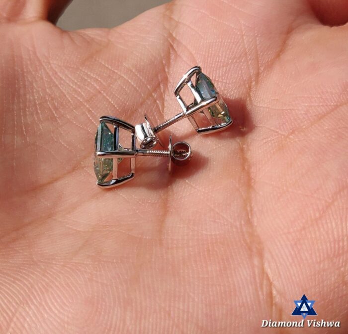 2.56 CT Princess Cut Cyan Blue Moissanite Stud Earrings Screw Back Bridal Set - Image 3