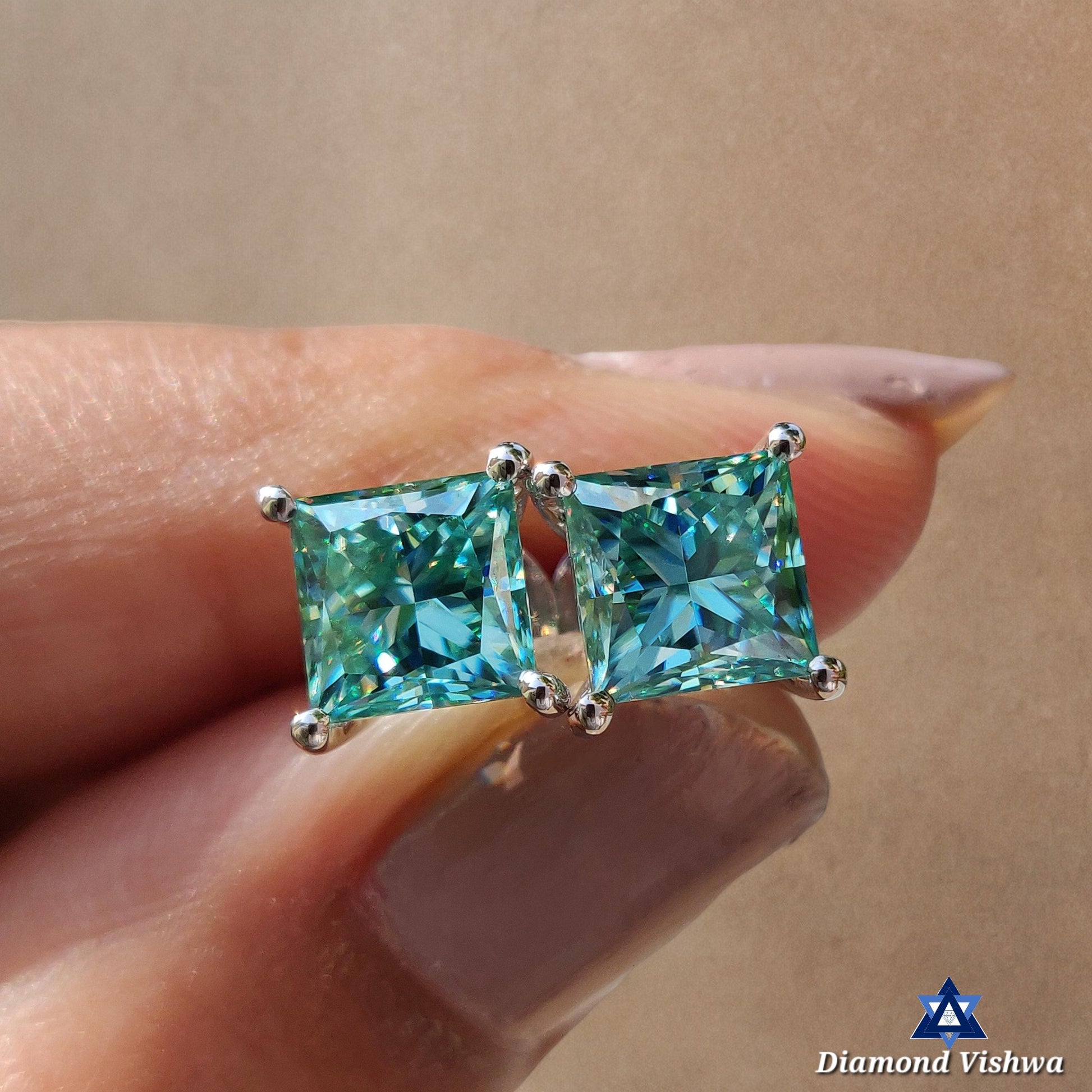 il_fullxfull.3458850103_l27l-Photoroom 2.56 CT Princess Cut Cyan Blue Moissanite Stud Earrings Screw Back Bridal Set - Image 1