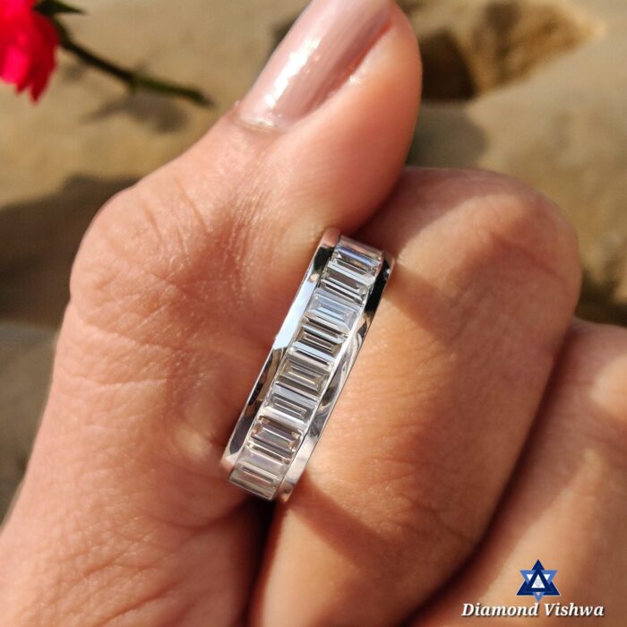 2 CT Straight Baguette Lab Grown Diamond Channel Set Wedding Band, Half Eternity band - Image 2