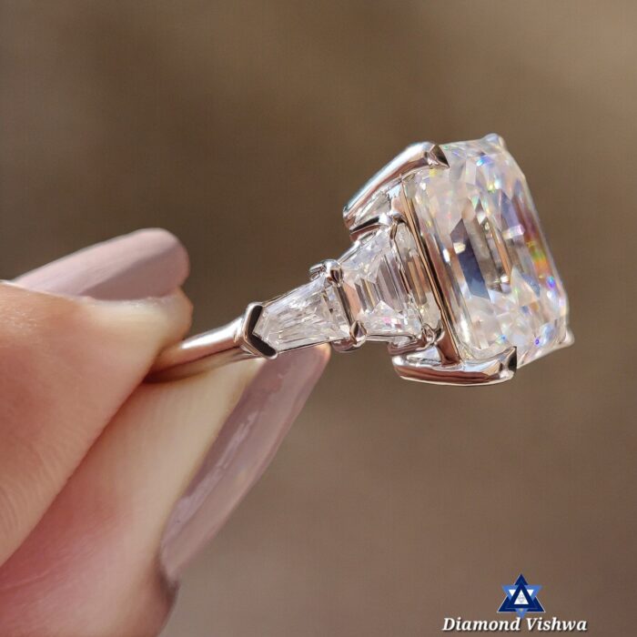 Stunning 10 TCW Vintage Emerald Cut Moissanite Engagement Ring with Trapezoid & Bullet Side Stones - Celebrity Style for Her - Image 7