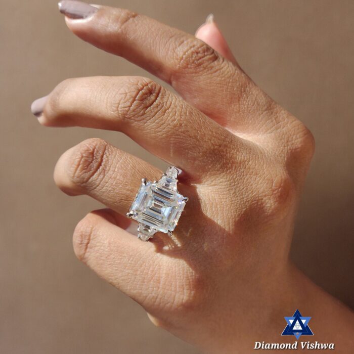 Stunning 10 TCW Vintage Emerald Cut Moissanite Engagement Ring with Trapezoid & Bullet Side Stones - Celebrity Style for Her - Image 5