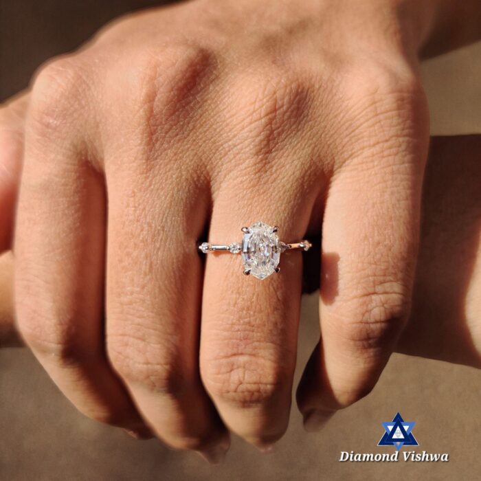 1.50 CT Oval Step Cut Moissanite Engagement Ring with Distance Pave - Handcrafted Bridal Jewelry - Image 2