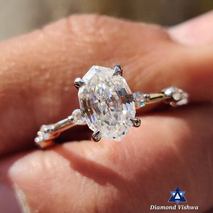 1.50 CT Oval Step Cut Moissanite Engagement Ring with Distance Pave - Handcrafted Bridal Jewelry - Image 3