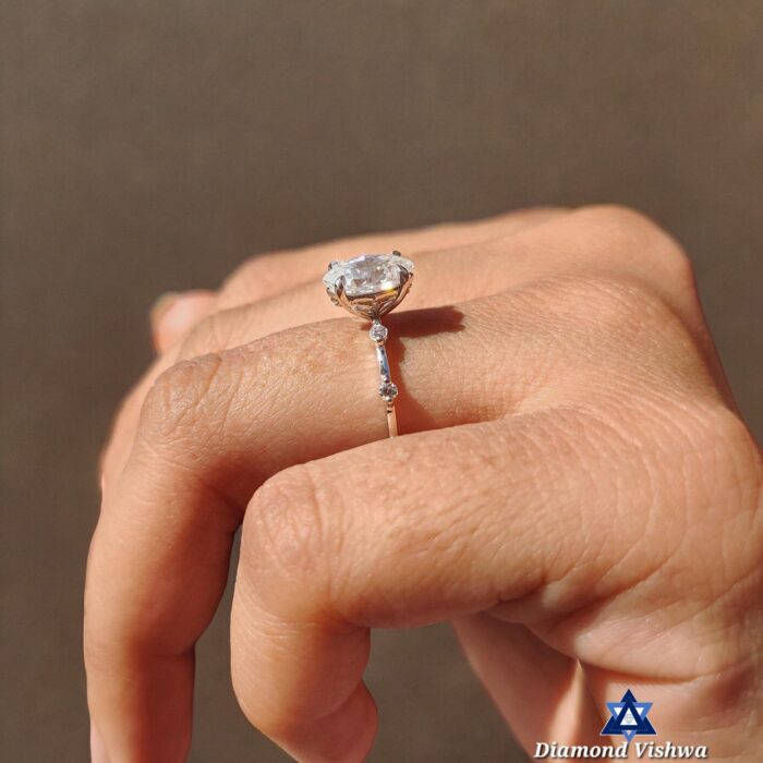 1.50 CT Oval Step Cut Moissanite Engagement Ring with Distance Pave - Handcrafted Bridal Jewelry - Image 5