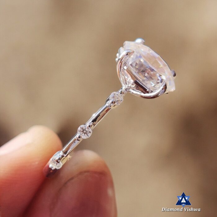 1.50 CT Oval Step Cut Moissanite Engagement Ring with Distance Pave - Handcrafted Bridal Jewelry - Image 6