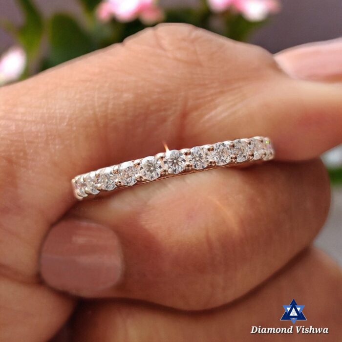 2.3mm Round Lab Grown Diamond Shared Prong Eternity Wedding Band - Rose Gold - Image 3