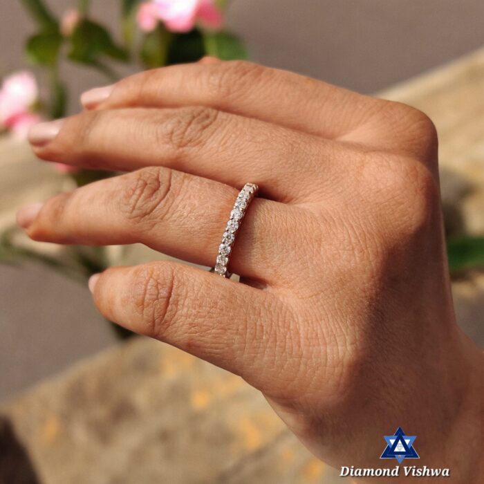 2.3mm Round Lab Grown Diamond Shared Prong Eternity Wedding Band - Rose Gold - Image 5