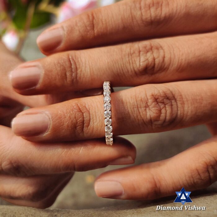2.3mm Round Lab Grown Diamond Shared Prong Eternity Wedding Band - Rose Gold - Image 6