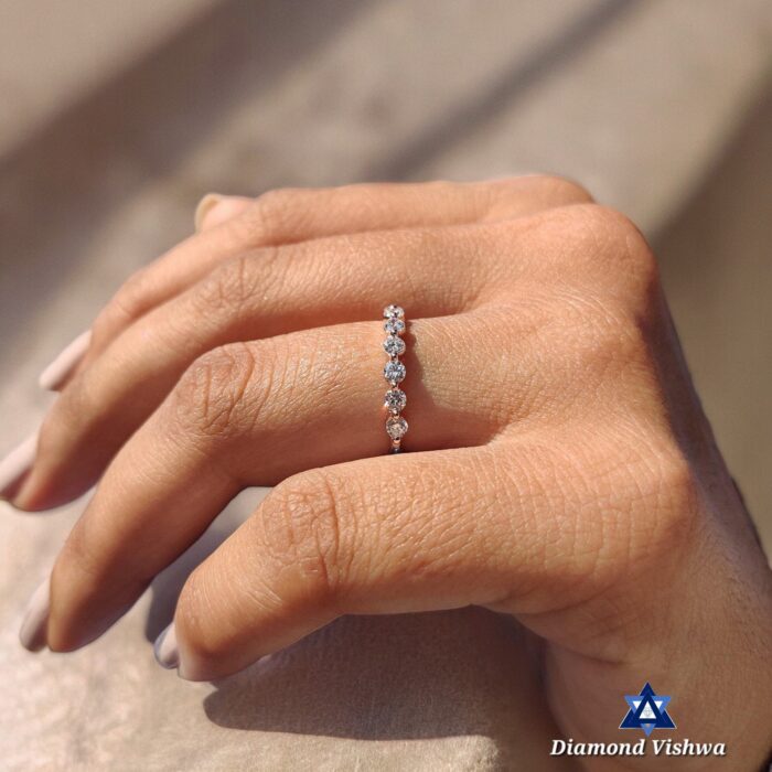 2.50mm Round Lab Grown Diamond Half Eternity Band Floating Bubble Stacking Ring - Image 6