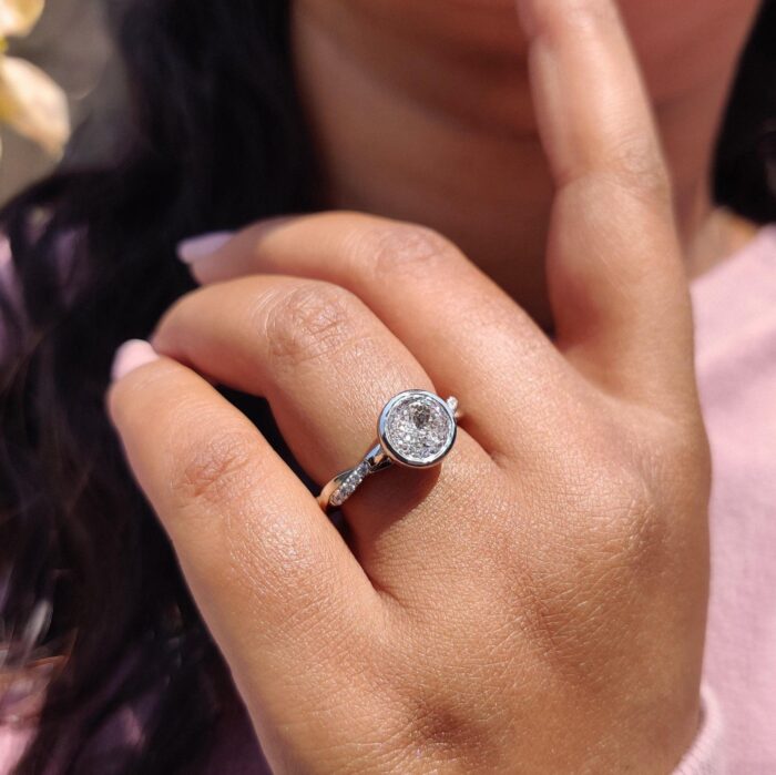 2.06ct Portuguese Cut Moissanite Bezel Ring | Twisted Pavé Band | Unique Engagement - Image 2